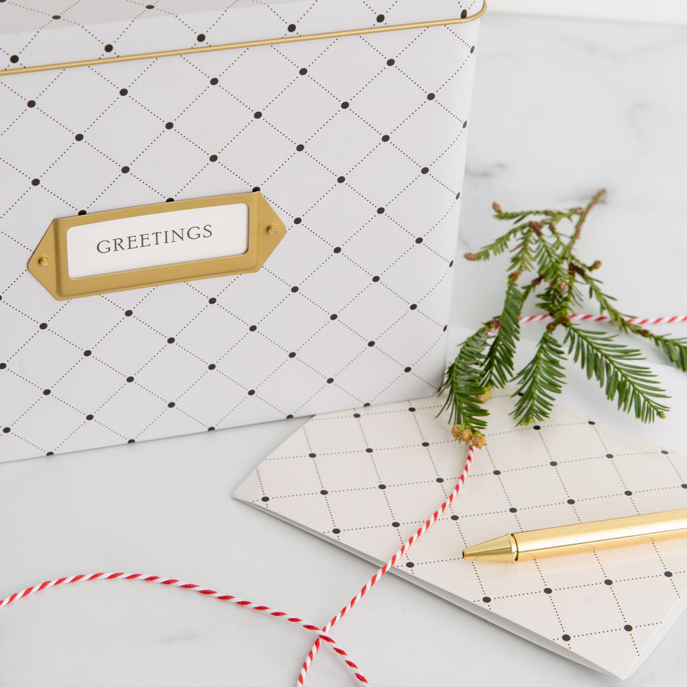 Jot & Mark Greeting Card Organizer Box Set | Decorative Recipe Tin Box, Tab  Dividers, Matching Greeting Cards and Envelopes (Indigo Leaves)